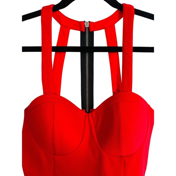 2/$30 Material Girl Cherry Red Large Halter Style Scalloped Hemline & Built-In B - Picture 4 of 14